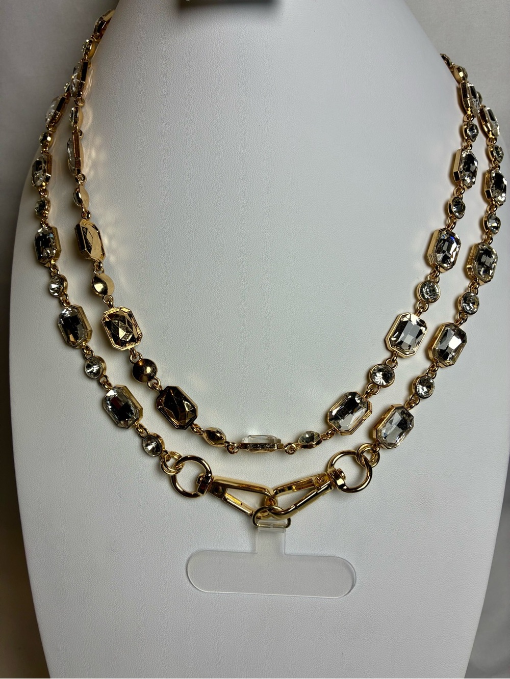 Gold Crystal Bead Eyeglass Chain Phone Lanyard Crossbody Purse Strap Clear Gold
